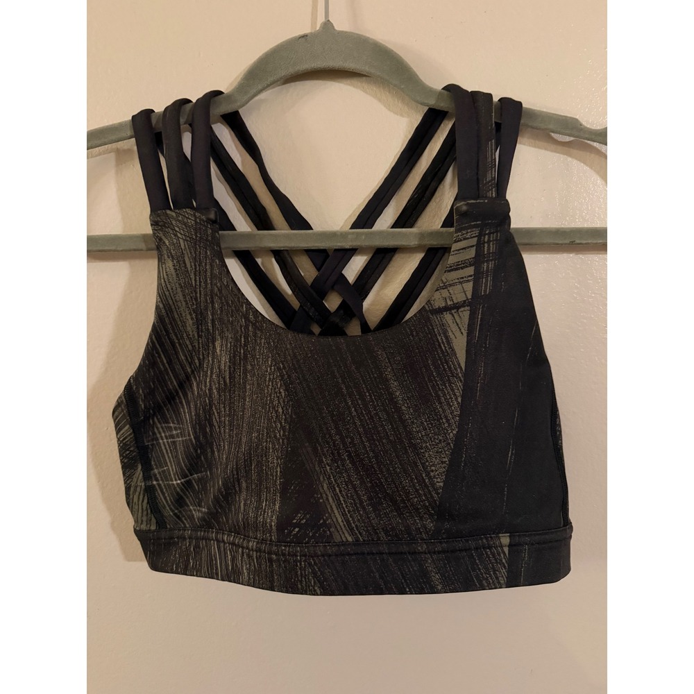 Lululemon Free To Be Wild Sports Bra Strappy Back Abstract Brushstroke Green 4